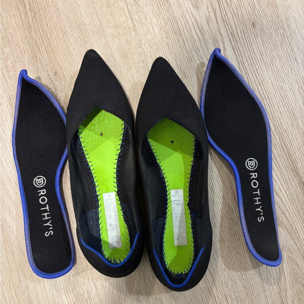 Rothy's Black Flats with Blue Accents